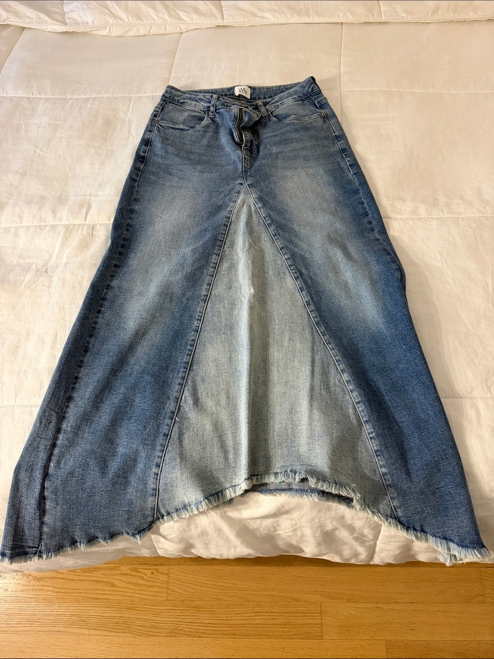 Denim High-Low Maxi Skirt in Faded Blue - Unbranded